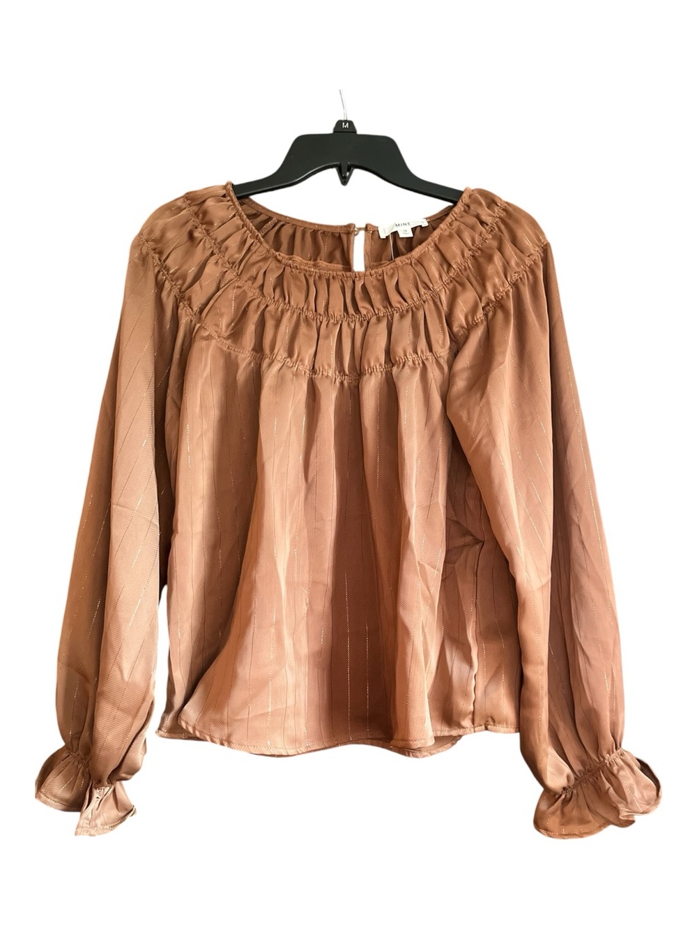 Mine Tan Smocked Neck Long Sleeve Blouse NW0T Boho Ruffle Cottagecore Top M